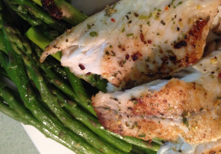 Sun Dried Tomato and Herb Tilapia with Asparagus